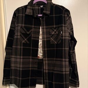 DGK Black and Gray Plaid Flannel Button-Up